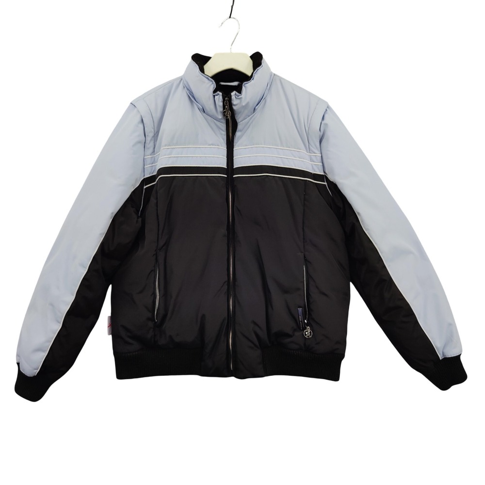 ZeroXposur Womens Gorpcore Y2K Convertible Down Puffer Jacket L Black Blue